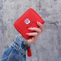 Wallet for Women Cute Cat Paw Print Short Purse PU Leather Bank Credit Card Holder Students Portable Zipper Coin Wallet raudona