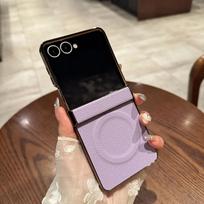 case for Samsung Z Flip 7 6 5 4 3 Full coverage shock proof protective case with lychee pattern magnetic tough shell plain Galaxy Z Flip3 5G violetinė