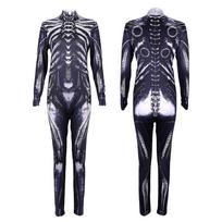 Women's Skeleton Costume Full Body Print for Halloween 160 juoda