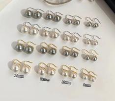 Korean version of high-heeled shoe stud earrings, fashionable commuting, round, bright pearl stud earrings, light luxury temperament, simple earrings 8mm gray