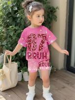 Summer Italian Brainrot 67 Six Seven Cartoon Print Sports Children's Set Short Sleeved Shorts 2PCS Set Girls Casual T-Shirt Set 160 black
