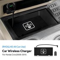 For Honda Civic 8th 8gen 2005 2006 2007 2008 2009 2010 2011 Car Wireless Charger Mobile Phone Charging Holder 15W Charger Board for Honda Civic / left-hand dr gray