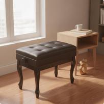 Adjustable Piano Bench with Storage Tufted Seat Compact for Pianists white