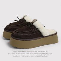 Alpine Snow Boots Women'S Fur Integrated Fur Shoes Autumn And Winter Platform Leather Fringed Bag Head Slippers 37 black