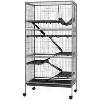 Multifunctional Rodent Cage 4 Platforms 3 Ramps 4 Doors Dimensions 80L X 52W X 159H Cm Steel Silver Gray Black