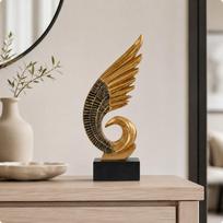 Winged Resin Figurine andDark Finish Freestanding Tabletop Decor with Ebony Base Abstract Stylized brown