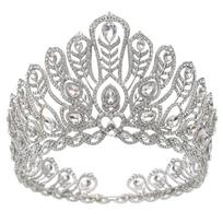 Baroque Royal Queen Large Diadem Bridal Crown Pageant Miss Headdress Bride Wedding Dress Hair Jewelry Accessories gray