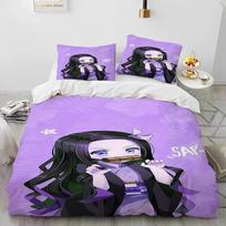 Demon Slayer Bedding Set Kamado Nezuko Duvet Cover Set Bedspread Pillowcase King Queen Full Single Size Bed Linen Boys Teen Gift 70x133cm 2pcs gray