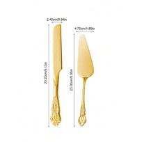 Vintažinis karališkas torto serviravimo rinkinys, elegantiškas nerūdijančio plieno torto peilis ir torto samtis, veidrodinis poliruotas paviršius 2pc-cake Shovel + Bread Knife (gold) įvairiaspalvis