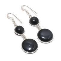 Natural Black Onyx Gemstone 925 Sterling Silver Jewelry Earring 2.05  AE-12291 gray