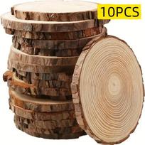 10 PCS Unfinished Pine Wood Slices for Centerpieces 5.1-5.5  Round Wooden Discs with Tree Bark Cookies Circles 0.39  Thickness 13-14cm&1cm brown