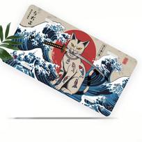 Vintažinis Japonų Samurajus Katė Didžioji Banga prie Kanagavos Licencijos Plokštelė D Plokščias Aliuminio Skardos Ženklas Sienos Meno Dekoras Garažui Barui Vyro Urvui 15x30cm(5.9x7.8inch) gray