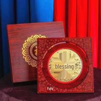 999 Pure Gold Nine Dragons Fortune Plate: First Blessing Souvenir Display Coin – Ideal Office Gift blue