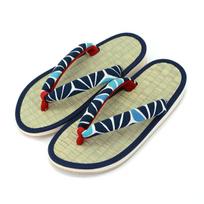Rush Grass Round Tatami Fits Fit Hemp Leaf Type Size L [Takeharu] Women's Japanese-made Sandals, Shape, Sandals, Non-slip, Perfectly, Pattern/Navy, A,