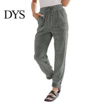 Women Pants Corduroy High Waist Baggy Drawstring Elastic Long-lasting Wear For Casual Trousers Loose Fit Straight Leg Pockets Work M gray