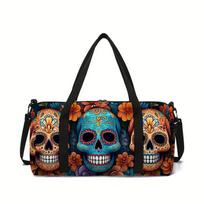Skull Duffel Bag Lightweight Shoulder Bag Diy Printed Travel Bag Large Capacity Fitness Bag Storage Bag black