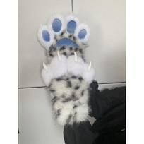 Furry Cat Paw Gloves With Claws Squeaker Sound Cosplay Costume Adult Wear gray