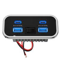 4 prievadų 12V kemperio USB lizdas 76W Dvigubas PD3.0 Type-C greitas įkrovimas ir QC3.0 skydelio sienelės tvirtinimo įkroviklio adapteris jūriniam transportui, autobusui, ATV, sunkvežimiui with Button Switch white