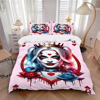 3pcs Harley Quinn, Clown Bedding Set, Soft Polyester Duvet Cover and Pillowcases Machine Washable Seasons all suitable & Guest Room Decor257 135x200cm gray