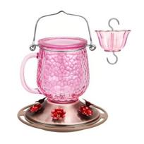 Hummingbird Feeder 16 Oz Hanging Bird Feeder with Ant Moat 6 Bee-Proof Feeding Ports 360-Degree Perch Outdoor Hummingbird Feeder for Garden Backyard rožinė