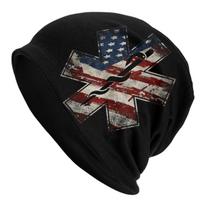 Star Of Life Bonnet Hats Autumn Winter Outdoor Emt Paramedic Medic Ambulance Skullies Beanies Hat Unisex Warm Dualuse Cap One Size blue