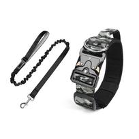 Heavy Duty Tactical Dog Collar with Elastic Leash Escape-Proof Soft Padded Nylon Large Dog Collars Multi-Color Pet Outdoor Gear (as the picture,XL) gray