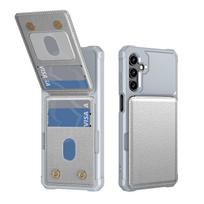Piniginės dėklas Samsung Galaxy A17 A36 A26 A55 A25 5G A15 A05 A34 A73 A23 A12 su kortelių angomis, atverčiamas magnetiniu užsegimu, stovas For Galaxy A56 5G sidabro pilka spalva