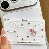 Luxury Bling Diamond Double Heart Glass Camera Protector for iPhone 17 Pro Max 17Pro Pink Jewel Hard Soft Full Cover Lens Film iPhone17 Pro white
