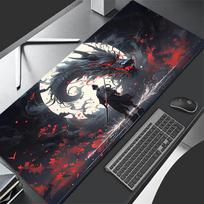 Moon Samurai Wolf Mouse Pad PC Cool Red Anime Boy Keyboard Rug Gamer Cabinet Mousepad Laptop Black And White Extended Desk Mat 30cmx60cm(11.8x23.6inch) gray