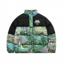 Mens Oversized Cotton Puffer Jacket With Colorblock Map Print Hoodless Winter Coat Teens Casual Wear XXL black