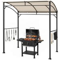 2.2 X 1.5 M Bbq Grill Gazebo Tent Garden Grill With Metal Frame Curved Canopy And 10 Hooks Outdoor Sun Shade Beige