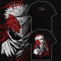 Jujutsu Kaisen Sukuna Vintage Washed Anime T-Shirt Two Sided Graphic Tee 110 gray