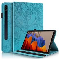 Dėklas Samsung Tab S9 FE planšetiniam kompiuteriui, 10,9 colio, su reljefiniu medžiu, PU odos atverčiamas planšetinio kompiuterio dėklas, Funda Galaxy Tab S9 FE S8 S7 dėklui, 11 Tab S9 (11 inch) mėlyna