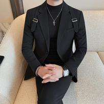 Švarkai Vyriški Angliško Stiliaus Peties Dirželio Dizaino Švarkas Vyrams Dviejų Mygtukų Siauro Kirpimo Laisvalaikio Elegantiški Formalūs Kostiumai Paltai XL black