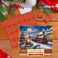 1008 dalių dėlionė „Linksmas Kalėdas“ Dovanos 24 Advento dienos Dėžutėse Suaugusiems Santa Claus Trains blue