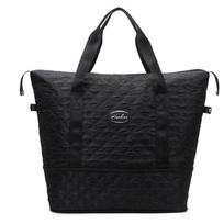 Expandable outing, large capacity, fashionable diamond lattice handbag, wet and dry separation sports fitness bag, can be set with a pull bar black
