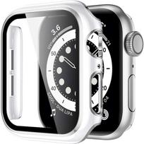 For Apple Watch SE 40mm 44mm 42mm 38mm Two-Color Hard Case Tempered Glass Film Screen Protector 40mm balta/sidabras
