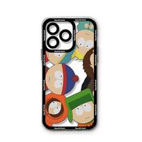Juokingas S-South-Park mielas telefono dėklas, skirtas iPhone 17 Air 16 e 15 14 13 12 11 Pro Max Plus Mini SE, skaidrus minkštas TPU galinis dangtelis iPhone 16 Plus black
