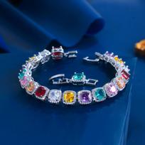 Light Luxury Jewelry Dopamine Geometric Sugar Cube Zircon Bracelet Jewelry Women'S Niche Design High-End Full Diamond Jewelry blue