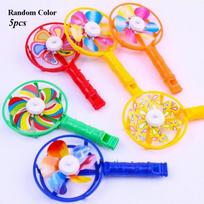 5pcs Colorful Kids Party Favors Bulk Gift Plastic 117 * 62mm Kids Whistle Windmill Toy Elementary School Students Toys Random yellow