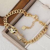 New European and American Hip Hop Cuban Chain Jaguar Bracelet Chain Bracelet One  Size(18CM~21CM) gray