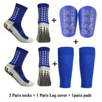 Football Shin Guard Adult Socks Mini Leg Cover Set Anti Slip Sports Socks Polyester Pull up Closure Protection L mėlyna