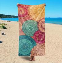 Oversized Microfiber Beach Towel, Boho Mandala Floral Print, Quick Dry Sand Resistant, for Summer Beach Pool Vacation 50X100cm &1pc blue