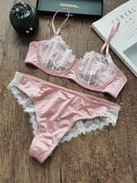 European and American sexy lingerie ultra-thin breathable pure lace underwear large chest small anti-sagging bra set XL rožinė
