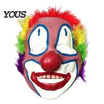 Realistic Tooth Detail Latex Mask Clown with Red Nose & Plush Wig, Scary Full Face Party Performance for Halloween Costume Party, Adults Cosplay Props pink