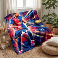 Lamine Yamal Custom Name Text Flannel Blanket Soccer Logo Personalized Fleece Throw Blanket Special Gift For Sofa Bedroom Home 100cmx150cm