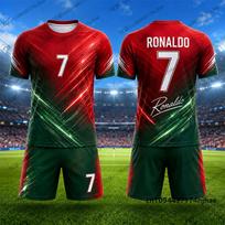 2 dalių komplektai Vaikų sportinis kostiumas Futbolo marškinėliai su Ronaldo #7 spaudiniu + šortai Laisvalaikio kostiumas Sportiniai drabužiai vaikams/suaugusiems 110 red