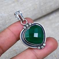 Green Onyx Gemstone 925 Sterling Silver Jewelry Handmade Pendant For Thanksgiving 1.85 Inches žalia
