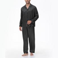 Men's Sleepwear Silk Ice Silk Korean Version Men's Long Sleeved Pants Home Suit Set L juoda