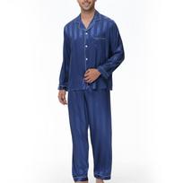 Men's Sleepwear Silk Ice Silk Korean Version Men's Long Sleeved Pants Home Suit Set XL tamsiai mėlyna